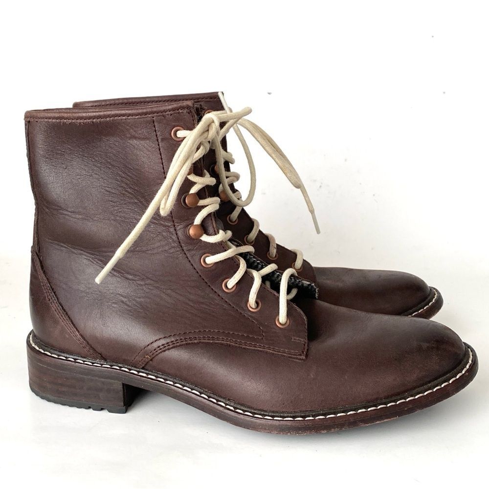 Woolrich Women’s Dark Brown Leather Ankle Boots Cream Wool Plaid Lining Sz 7